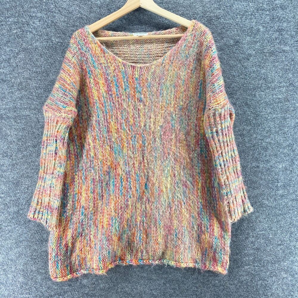 Earthbound Sweater Pullover Women L Large Orange Colorblock Knit Long Sleeve